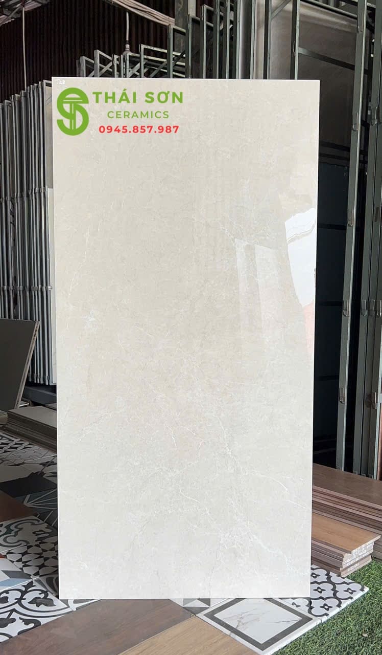 Gạch lát nền 60x120 ấn độ bóng kiếng màu kem ghi nhạt