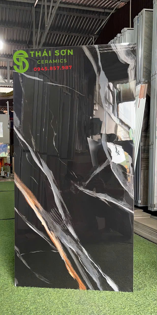 Gạch ấn độ 60x120 siêu bóng đen vân trắng cao cấp