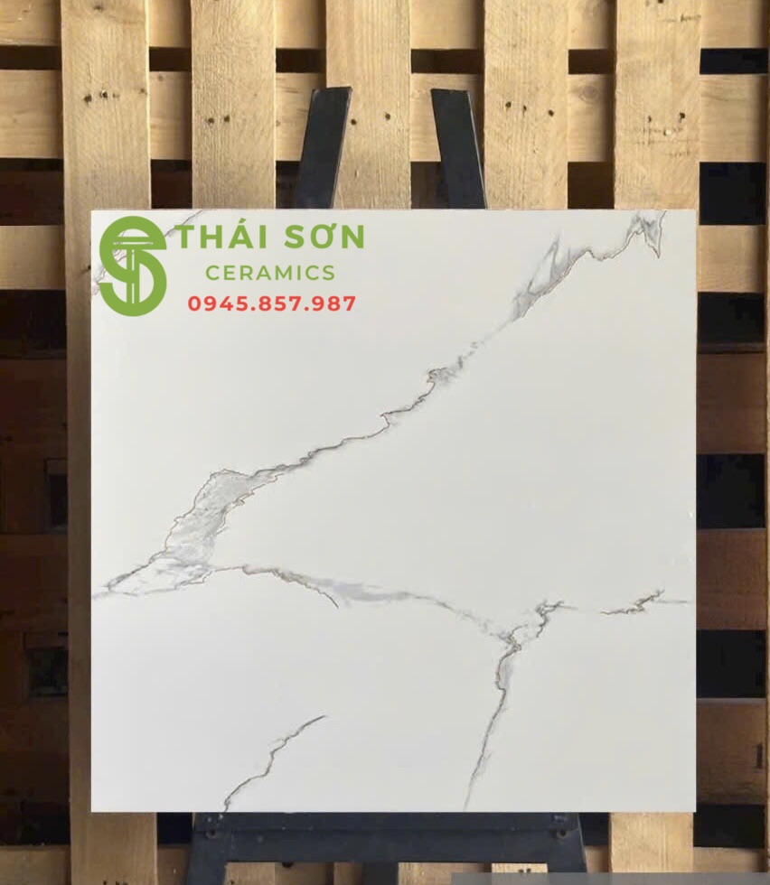 Gạch lát nền hà thanh 80x80 bóng kiếng màu trắng vân