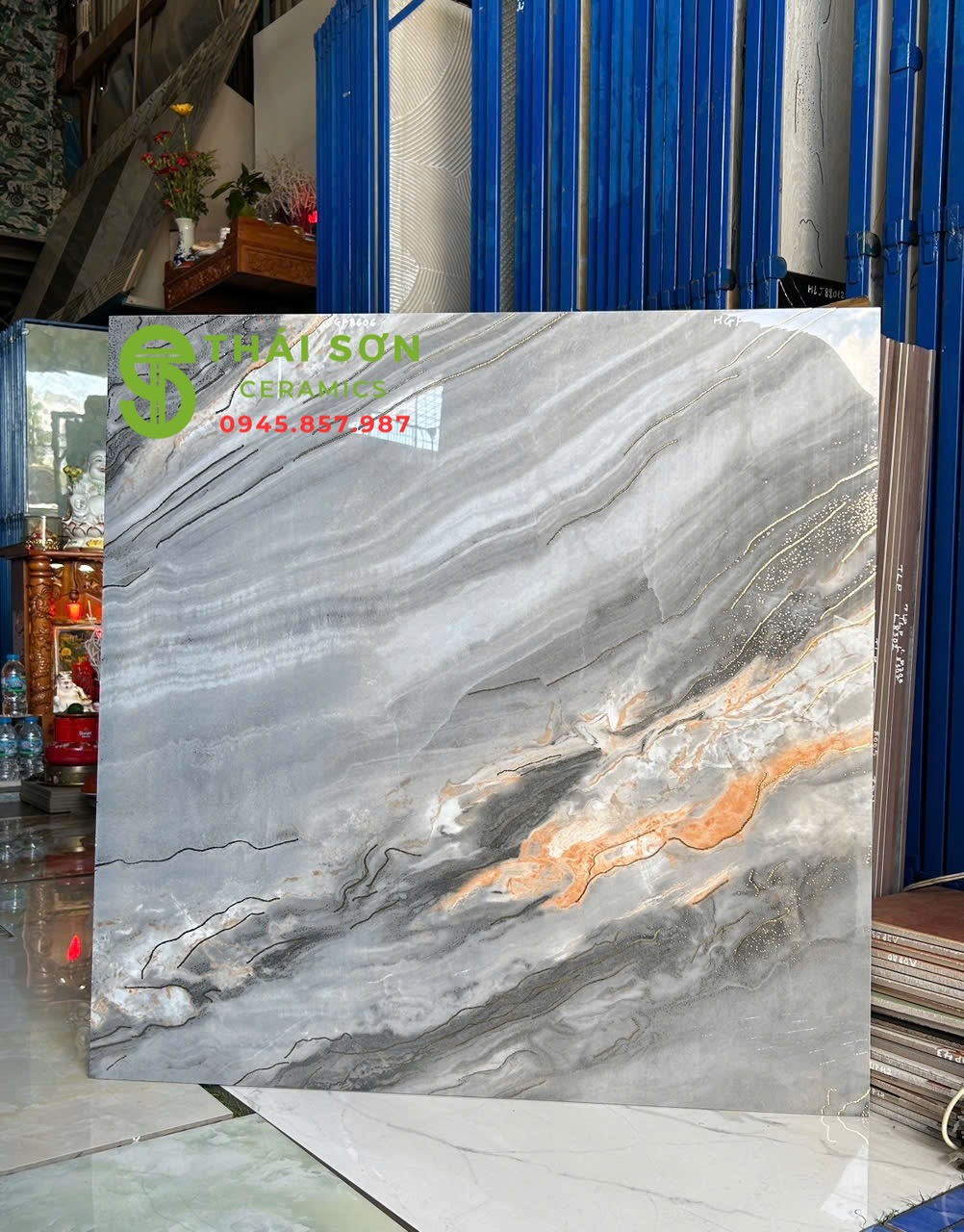 Gạch trung quốc 80x80 lát nền khắc kim màu ghi xám