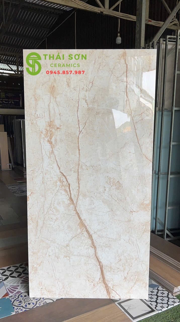 Gạch 80x160 bóng kiếng ấn độ màu vàng kem vân đá