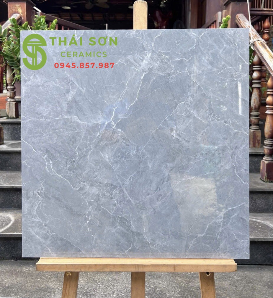 Gạch lát nền vicenza 80x80 bóng kiếng màu xám vân trắng
