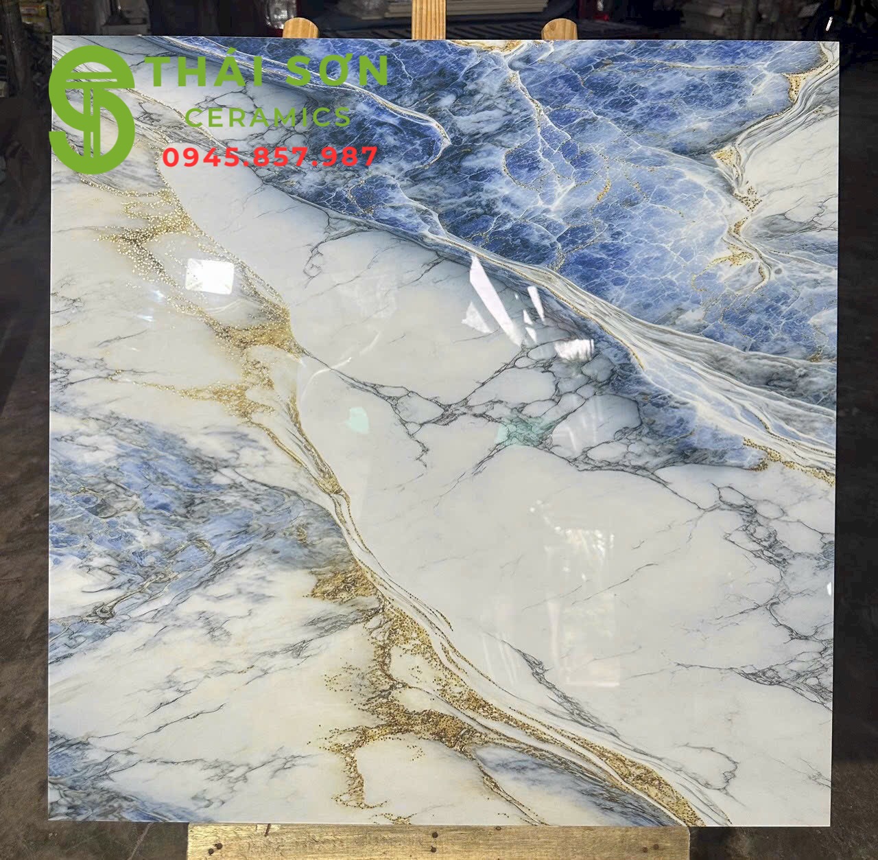 Gạch trung quốc 80x80 trắng vân xanh biển nhũ kim