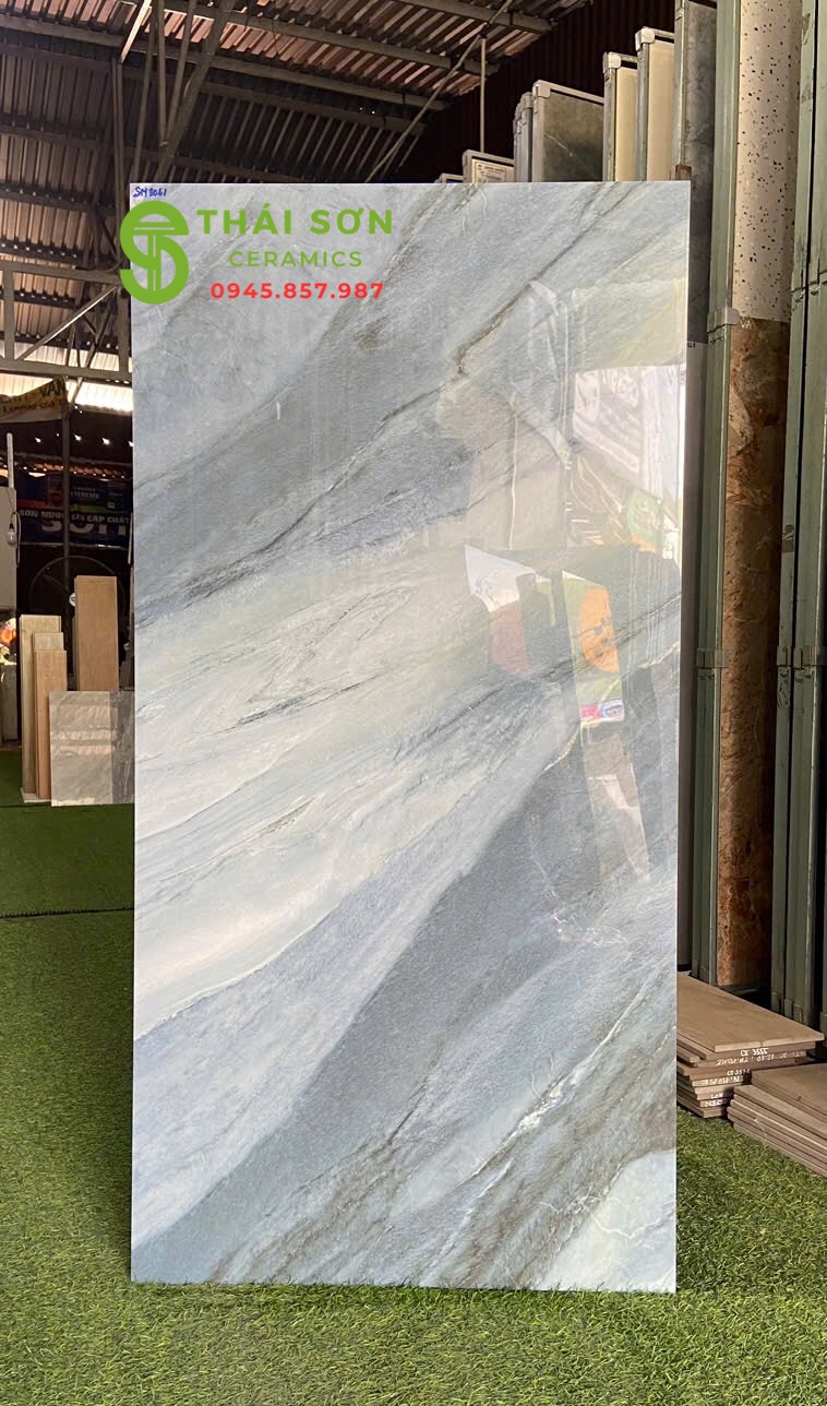 Gạch lát nền phòng khách 60x120 ấn độ xanh bóng kiếng
