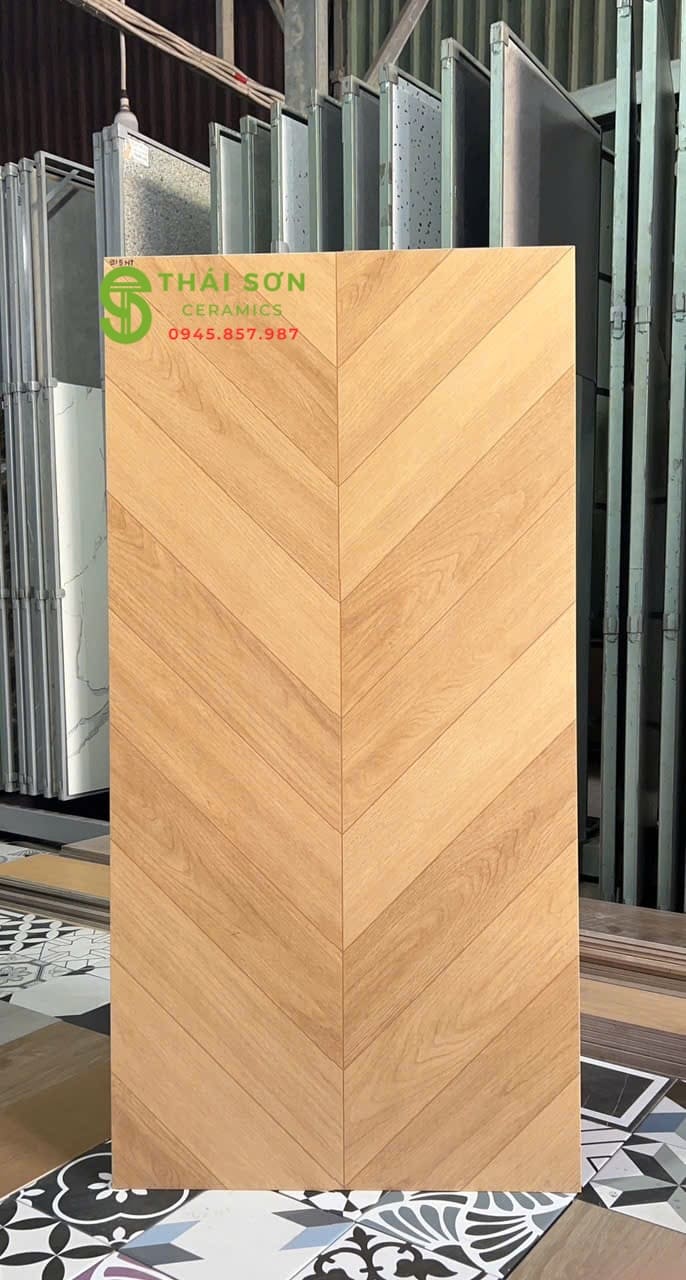 Gạch vân gỗ xương cá 60x120 trung quốc lát nền tông vàng vân gỗ tự nhiên