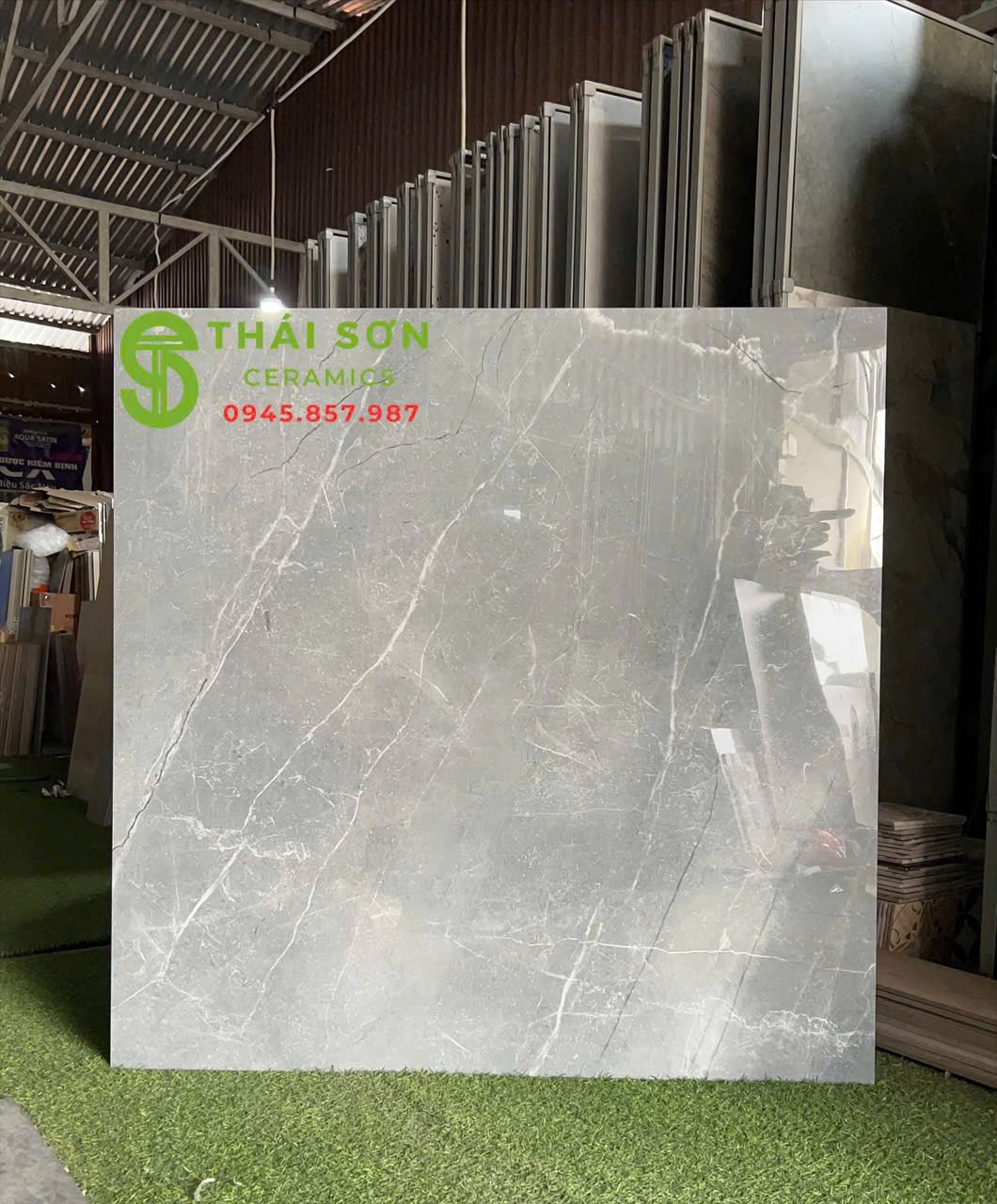 Gạch ấn độ 120x120 lát nền màu xám xanh vân trắng