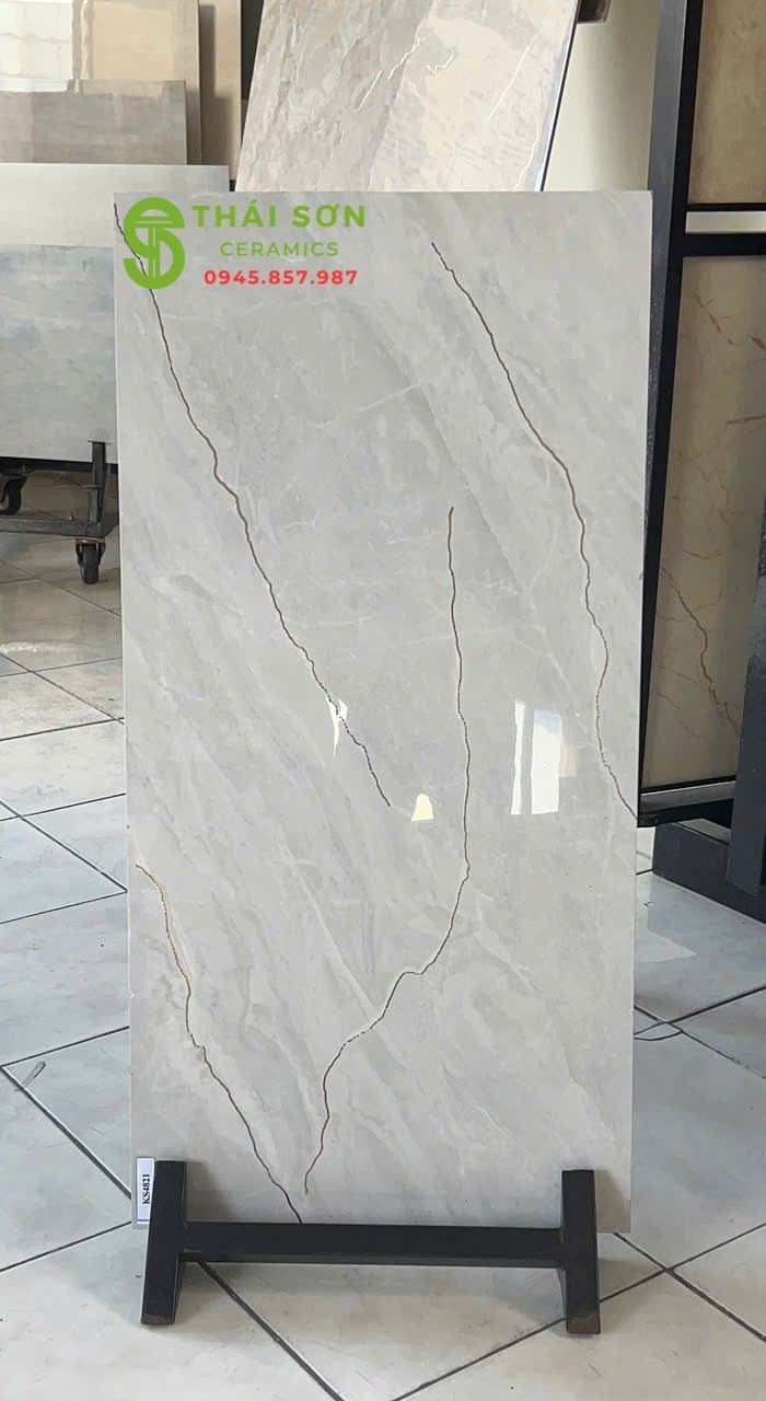 Gạch 40x80 ốp tường trung quốc khắc kim vân đá màu xám khắc kim