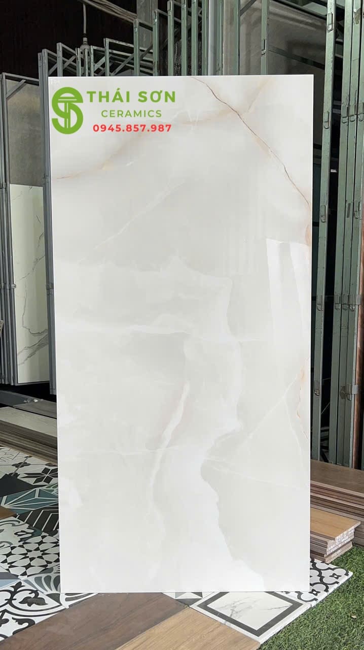 Gạch lát nền 60x120 ấn độ bóng kiếng trắng ngọc vân đá onyx ngọc bích