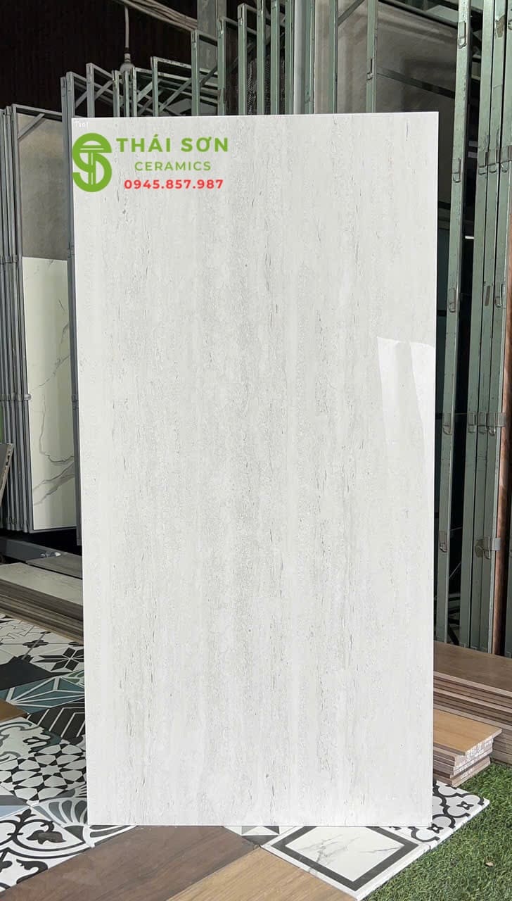 Gạch lát nền 60x120 ấn độ bóng kiếng màu xám vân đá traventine