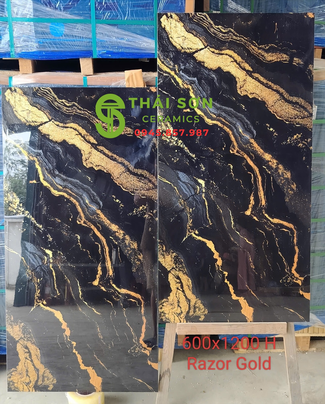 Gạch ấn độ 60x120 ốp lát khổ lớn màu đen nhũ vàng