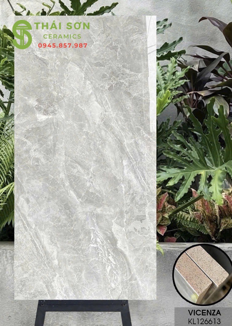Gạch vicenza 60x120 bóng kiếng vân đá xám lát sàn