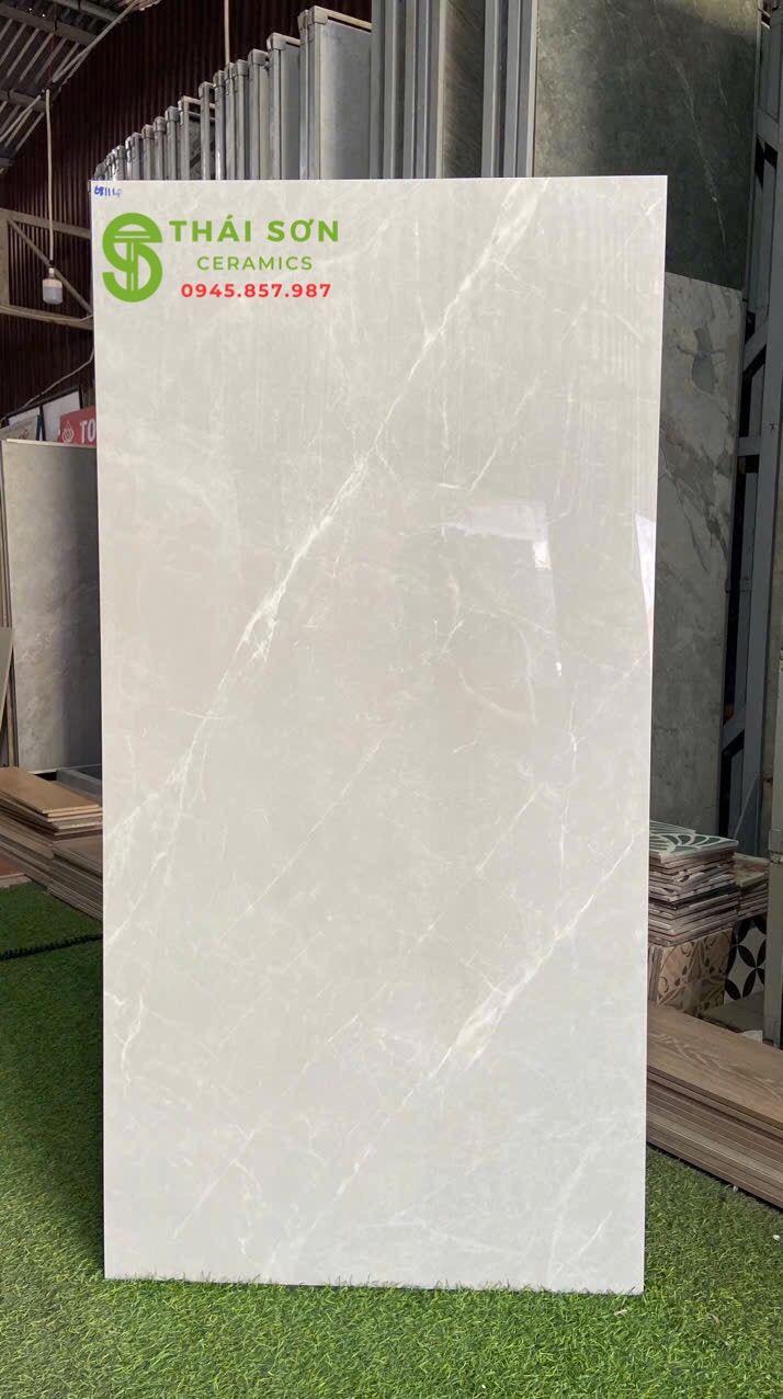 Gạch vicenza 60x120 bóng kiếng màu xám vân trắng