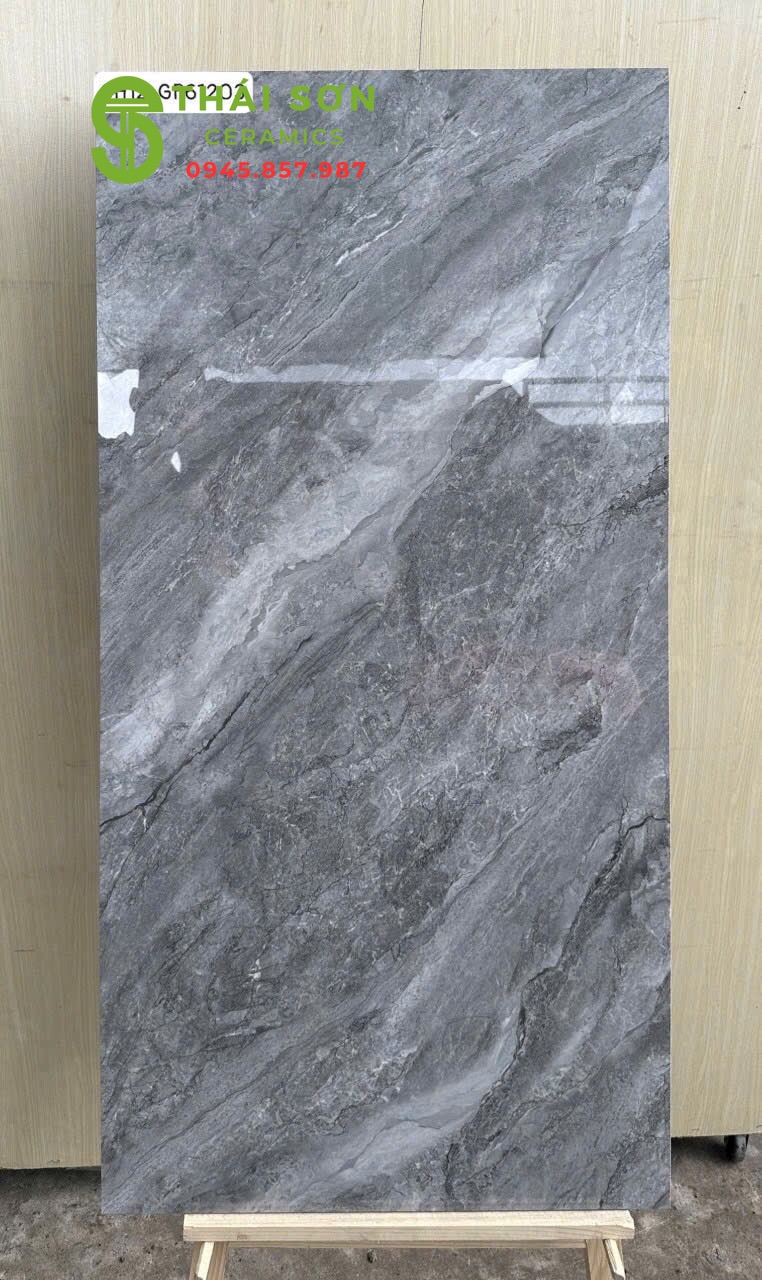Gạch viglacera 60x120 bóng kiếng xám đậm vân đá