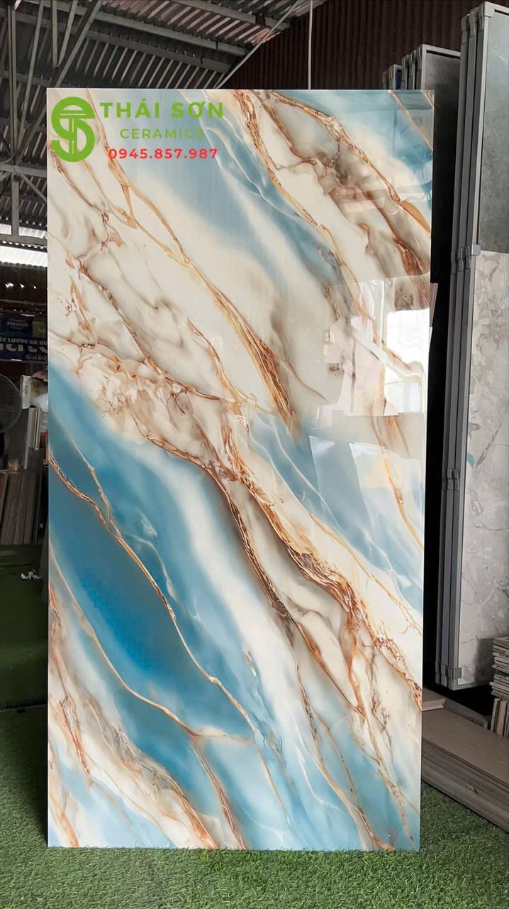 Gạch 80x160 ấn độ bóng kính xanh vân đá