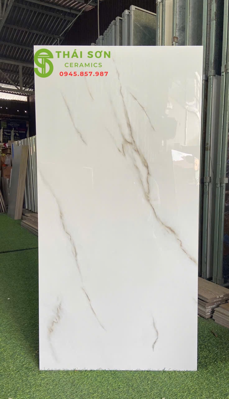 Gạch 60x120 bóng kiếng ấn độ màu trắng vân đá