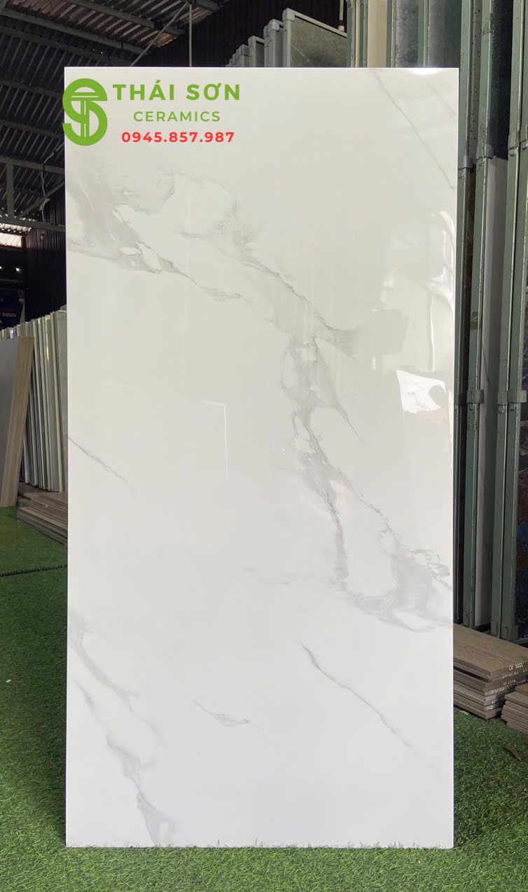 Gạch ấn độ 60x120 lát nền phòng khách màu trắng vân đá