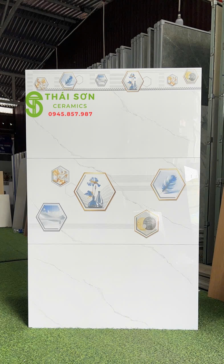 Gạch takao trắng vân mây 40x80 ốp tường bóng kính