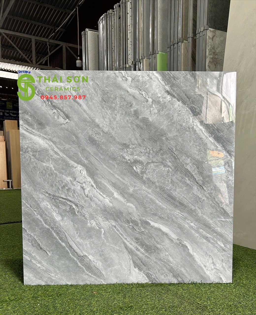 Gạch takao 80x80 bóng kiếng lát nền xám xanh 