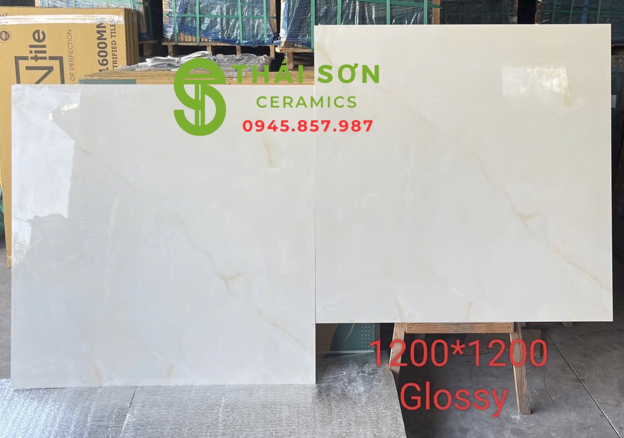 Gạch lát nền 120x120 ấn độ bóng kiếng tông kem