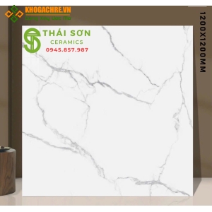Gạch lát nền 120x120 ấn độ bóng kiếng màu trắng vân đá
