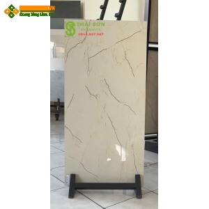 Gạch 40x80 ốp tường trung quốc khắc kim màu vàng kem nhạt