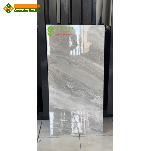Gạch 40x80 ốp tường trung quốc khắc kim bạc màu xám 