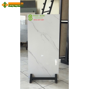 Gạch 40x80 ốp tường trung quốc khắc kim vàng màu trắng