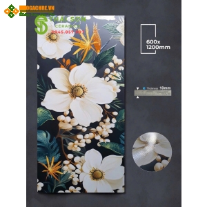 Gạch apodio cao cấp 60x120 hiệu ứng rải hạt hoạ tiết hoa trắng
