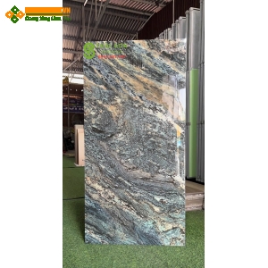 Gạch lát nền 60x120 catalan bóng kiếng màu xanh vân đá