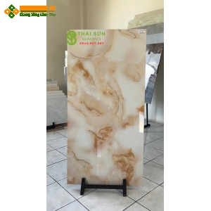 Gạch lát nền 60x120 trung quốc bóng kiếng khắc kim màu vàng kem ngọc trai