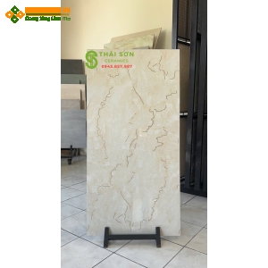 Gạch lát nền 60x120 trung quốc khắc kim màu vàng kem nhạt