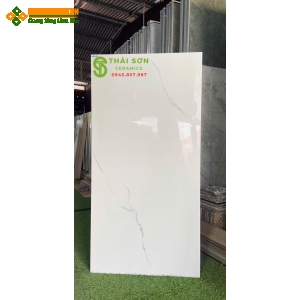 Gạch vicenza trắng vân mây 60x120 bóng kính ốp tường 