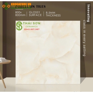 Gạch ấn độ 80x80 lát nền bóng kiếng màu vàng vân đá