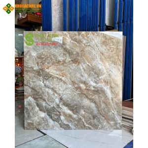 Gạch trung quốc 80x80 lát nền khắc kim màu nâu đất