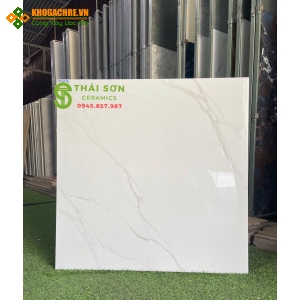 Gạch lát nền 80x80 catalan bóng kiếng màu trắng vân xám