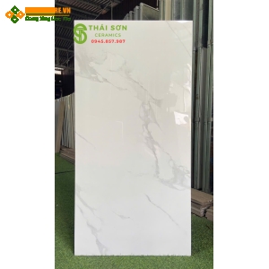 Gạch ấn độ 60x120 lát nền phòng khách màu trắng vân đá