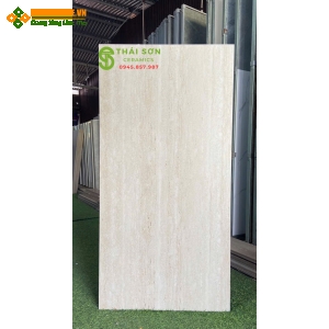 Gạch 60x120 ấn độ lát nền phòng bếp vân đá vàng kem