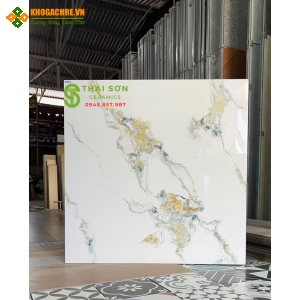 Gạch 80x80 bóng kiếng hà thanh lát nền màu trắng kem vân đá cẩm thạch
