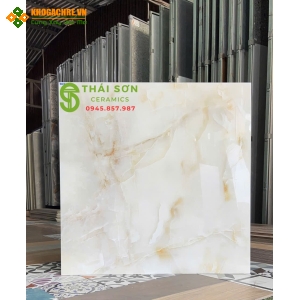 Gạch 80x80 bóng kiếng hà thanh lát nền trắng kem vân đá onyx