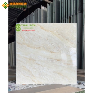 Gạch 80x80 bóng kiếng hà thanh ốp lát vàng kem vân đá travertine