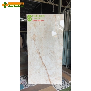 Gạch 80x160 bóng kiếng ấn độ màu vàng kem vân đá 
