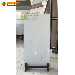 Gạch 40x80 trung quốc ốp tường bóng kiếng trắng vân xám khói