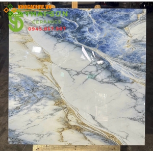 Gạch trung quốc 80x80 trắng vân xanh biển nhũ kim