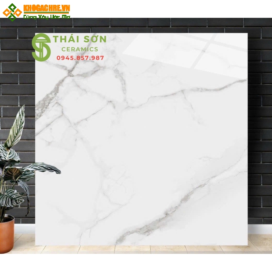 Gạch lát nền 100x100 catalan bóng kiếng màu trắng vân đá
