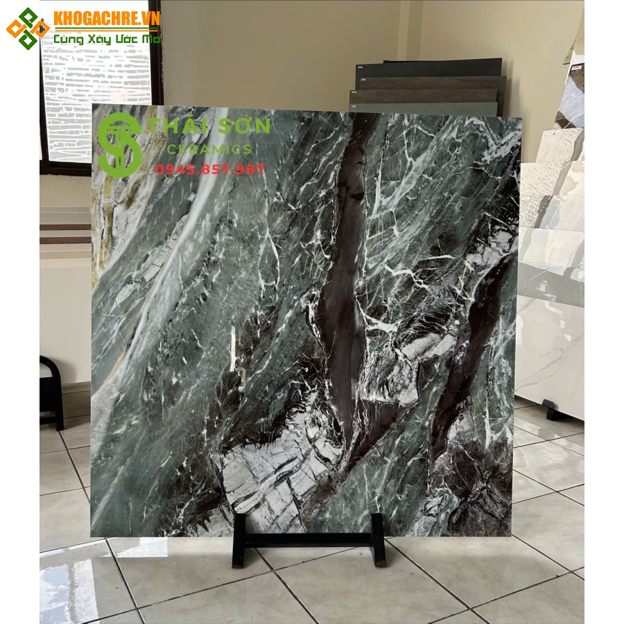 Gạch trung quốc màu xanh rêu 100x100 bóng kiếng