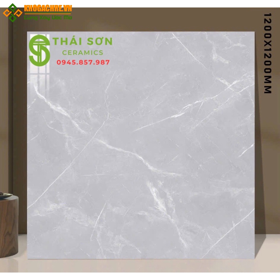 Gạch lát nền 120x120 ấn độ màu xám vân trắng bóng kiếng