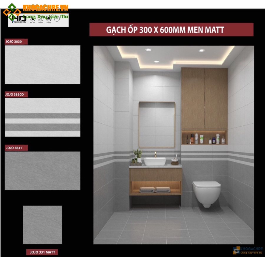 Gạch men mờ 30×60 ốp tường phòng vệ sinh đẹp