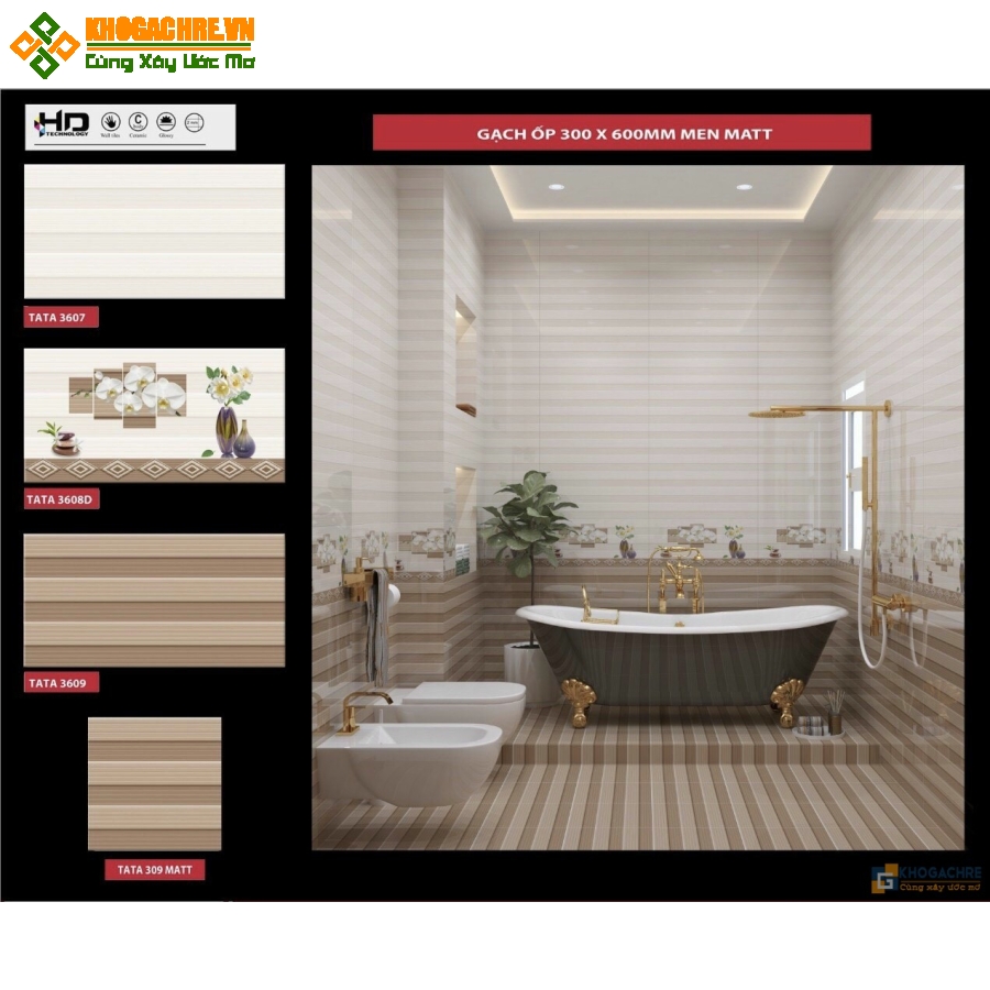 Gạch ốp 300×600 men matt