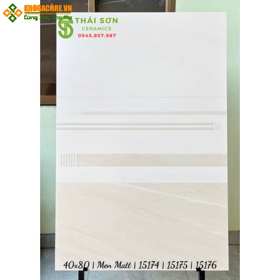 Gạch vitto men mờ 40x80 ốp tường phòng ngủ màu vàng kem
