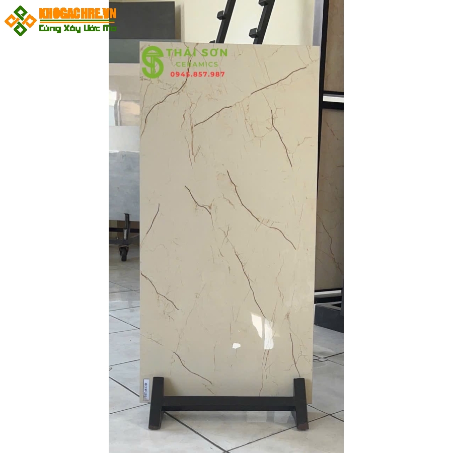 Gạch 40x80 ốp tường trung quốc khắc kim màu vàng kem nhạt